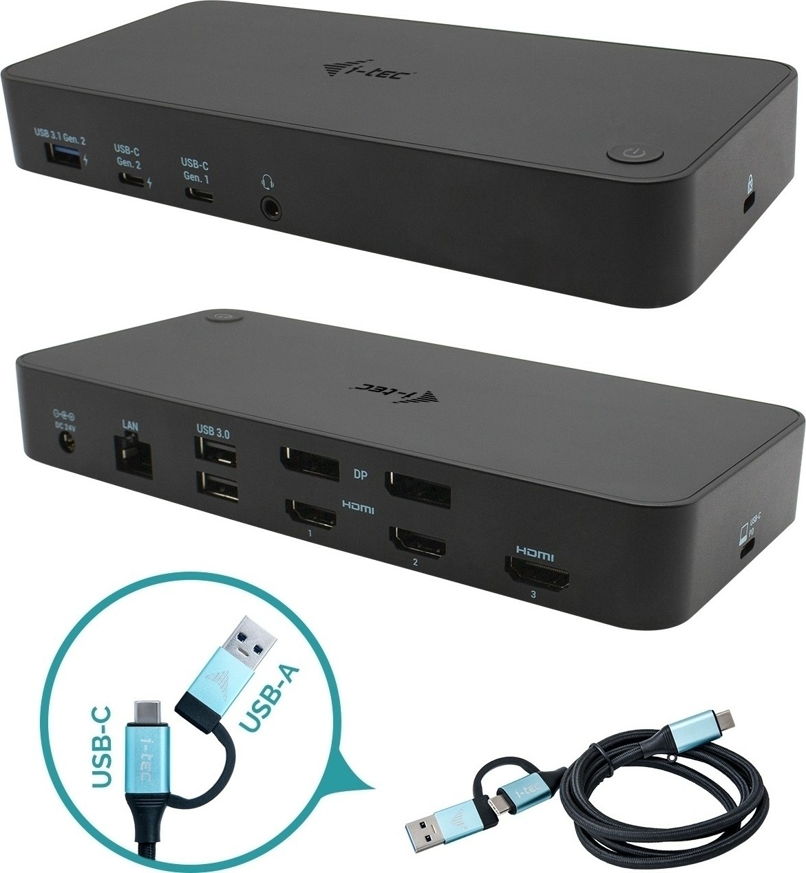 i-tec USB 3.0 / USB-C / Thunderbolt, 3x 4K Docking Station + Power Delivery 100W - CATRIPLEDOCKPDPRO