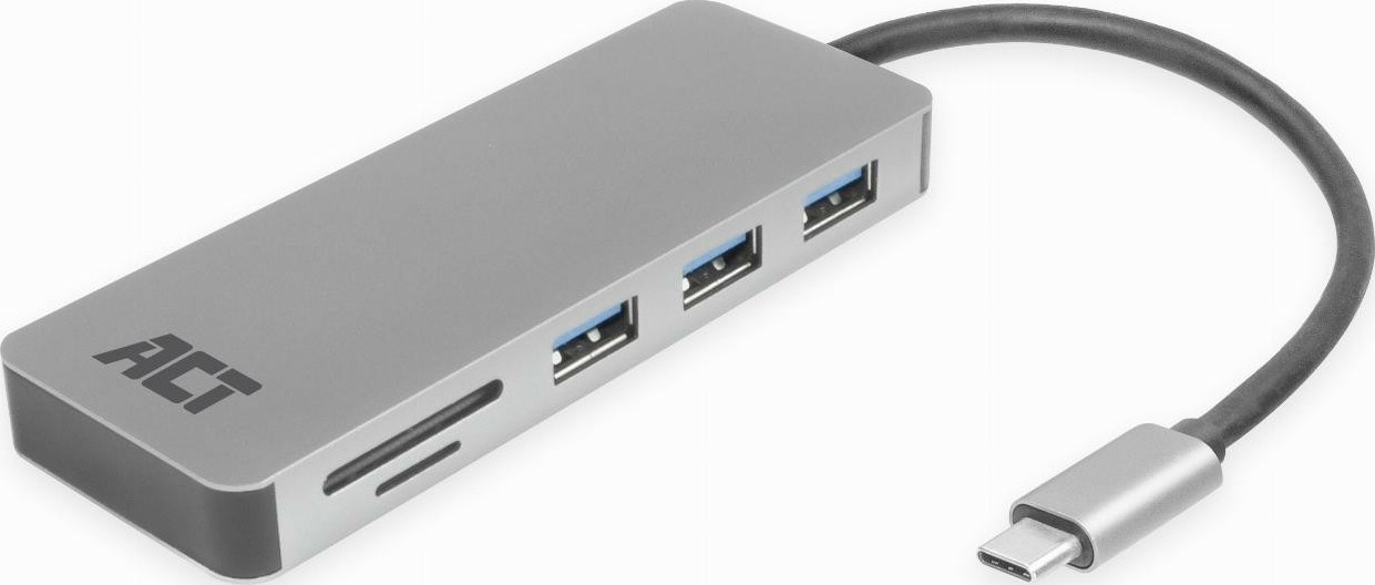ACT USB-C hub 3.0, 3x USB-A, cardreader, PD pass-through - AC7050