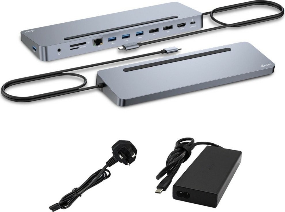i-tec USB-C Metal Ergonomic 3x 4K Display Docking Station with Power Delivery 100 W + Universal Charger 100 W - C31FLAT2PDPRO100W