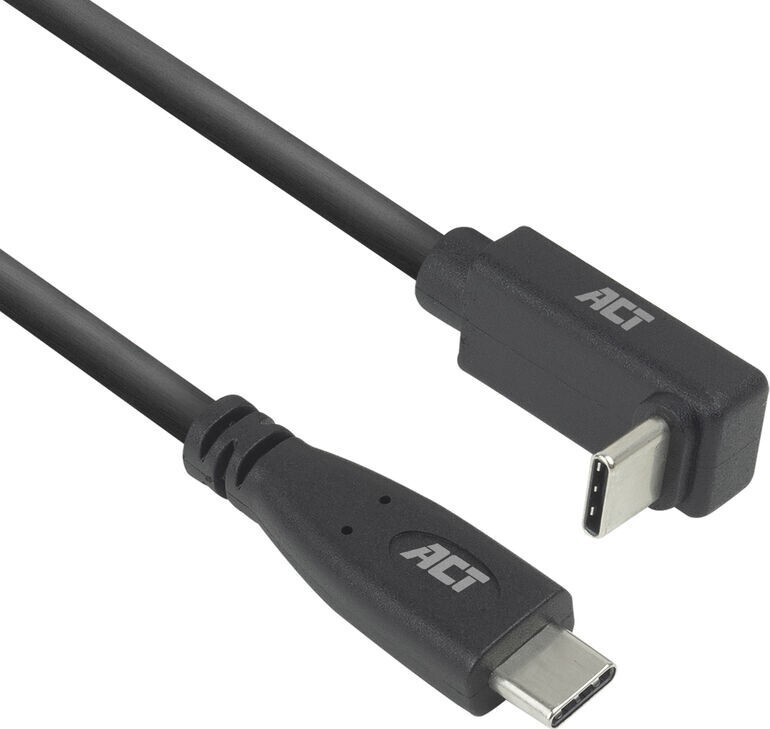ACT USB 3.0 10Gbps 60W USB Type-C (recht) naar USB Type-C (haaks boven/beneden) kabel, 2 meter - AC7472
