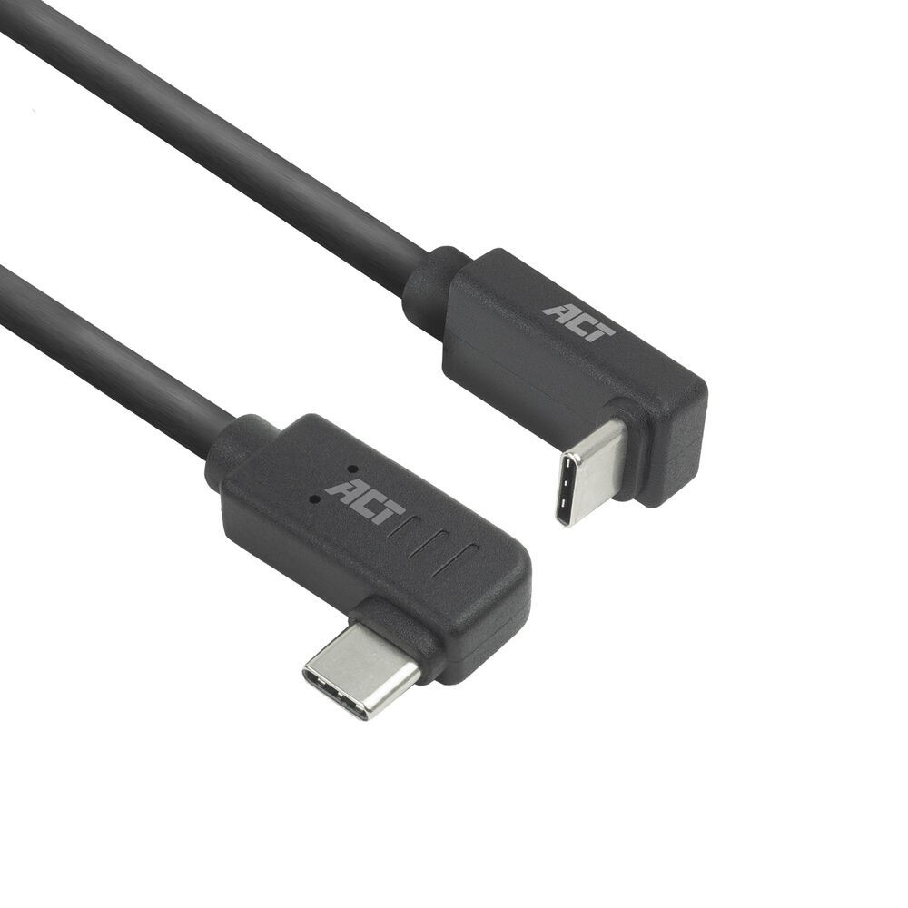 ACT USB 3.0 10Gbps 60W USB Type-C (haaks links/rechts) naar USB Type-C (haaks boven/beneden) kabel, 2 meter - AC7482