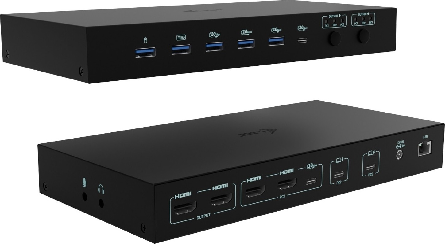 i-tec USB-C KVM Dock PRO for Three Hosts, Dual Video, with 2x Power Delivery, max 92W - C31KVMDOCKPDPRO