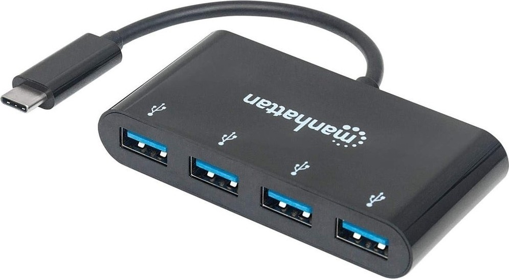 Manhattan USB-C dock/hub, poorten (4): USB-A (4×), 5 Gbps (USB 3.0), USB-gevoed (geen externe voeding vereist), equivalent aan HB30C4AB - 162746