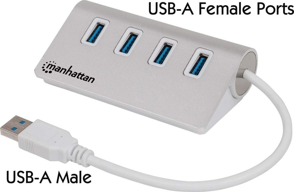 Manhattan interface hub USB 3.2 Gen 1 (3.1 Gen 1) Type-A 5000 Mbit/s Aluminium, Wit - 163767