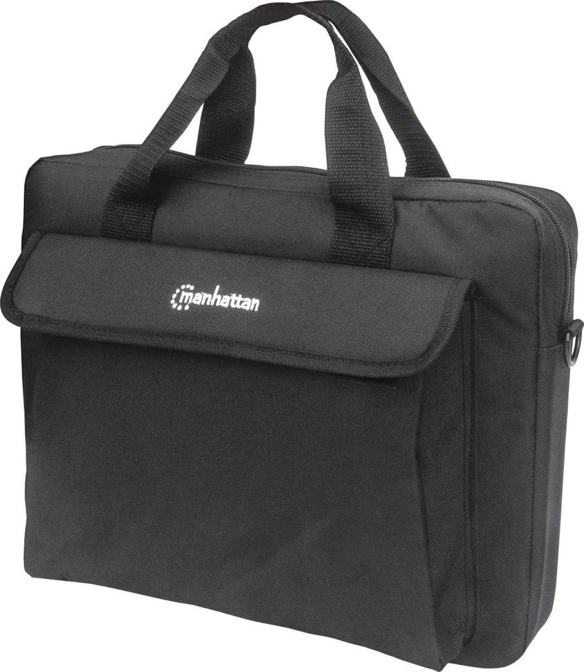 Manhattan London laptoptas 14,1", top loader, zwart, LAGE KOSTEN, accessoirevak, afneembare schouderriem, notebooktas, 3 jaar garantie - 439893