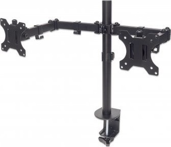 Manhattan Bureaubeugel voor 2 TV’s en monitoren (Volledig Verstelbaar), voor schermen 10"–27", met tafelklem, VESA-compatibiliteit: 75x75 en 100x100 mm (controleer de afmetingen van de vier montagegaten aan de achterzijde), max. 8 kg per scherm, zwart - 4