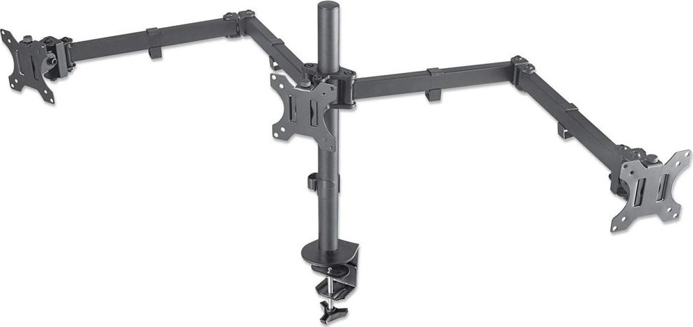 Manhattan Bureaubeugel voor 3 TV’s en monitoren, voor schermen 10"–27", met tafelklem, VESA-compatibiliteit: 75x75 en 100x100 mm (controleer de afmetingen van de vier montagegaten aan de achterzijde), max. 7 kg per scherm, zwart - 461658