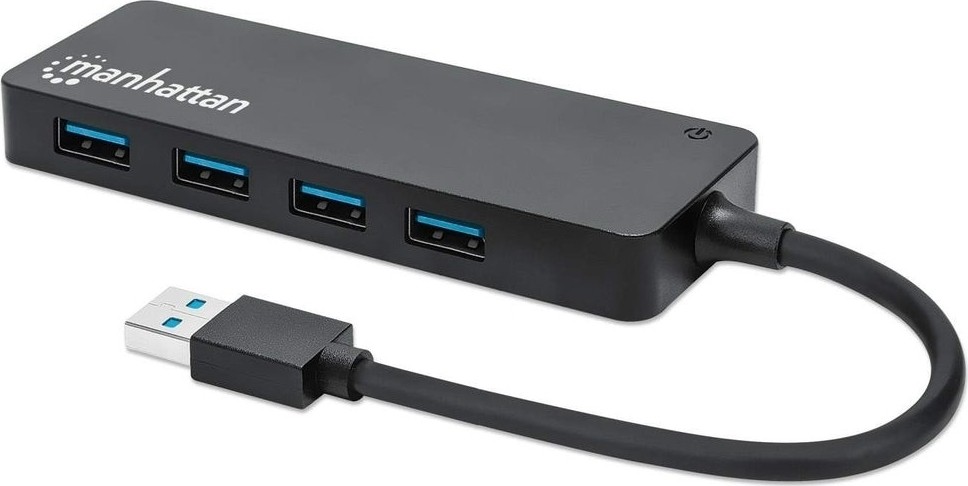 Manhattan USB-A 4-poorts hub, 4× USB-A, 5 Gbps (USB 3.0), USB-gevoed (geen externe voeding vereist), equivalent aan ST4300PBU3 & ST4300MINU3B - 164900