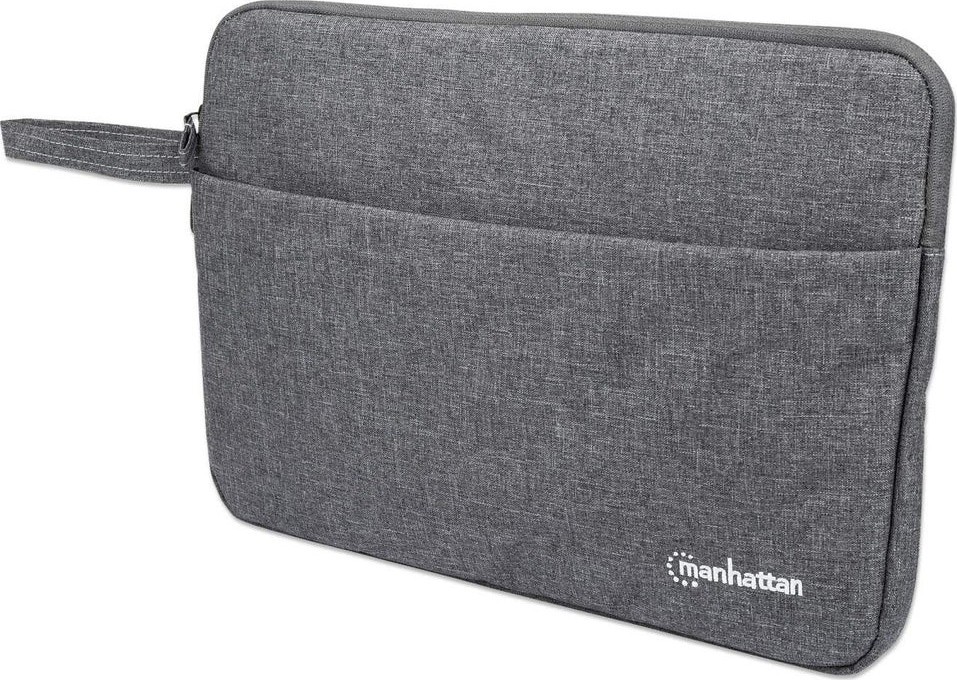 Manhattan Seattle laptop sleeve 14,5", grijs, gevoerd, extra zachte binnenvoering, hoofdvak met dubbele rits, ritsvak vooraan, draaglus, waterbestendig en duurzaam, laptopsleeve, 3 jaar garantie - 439916